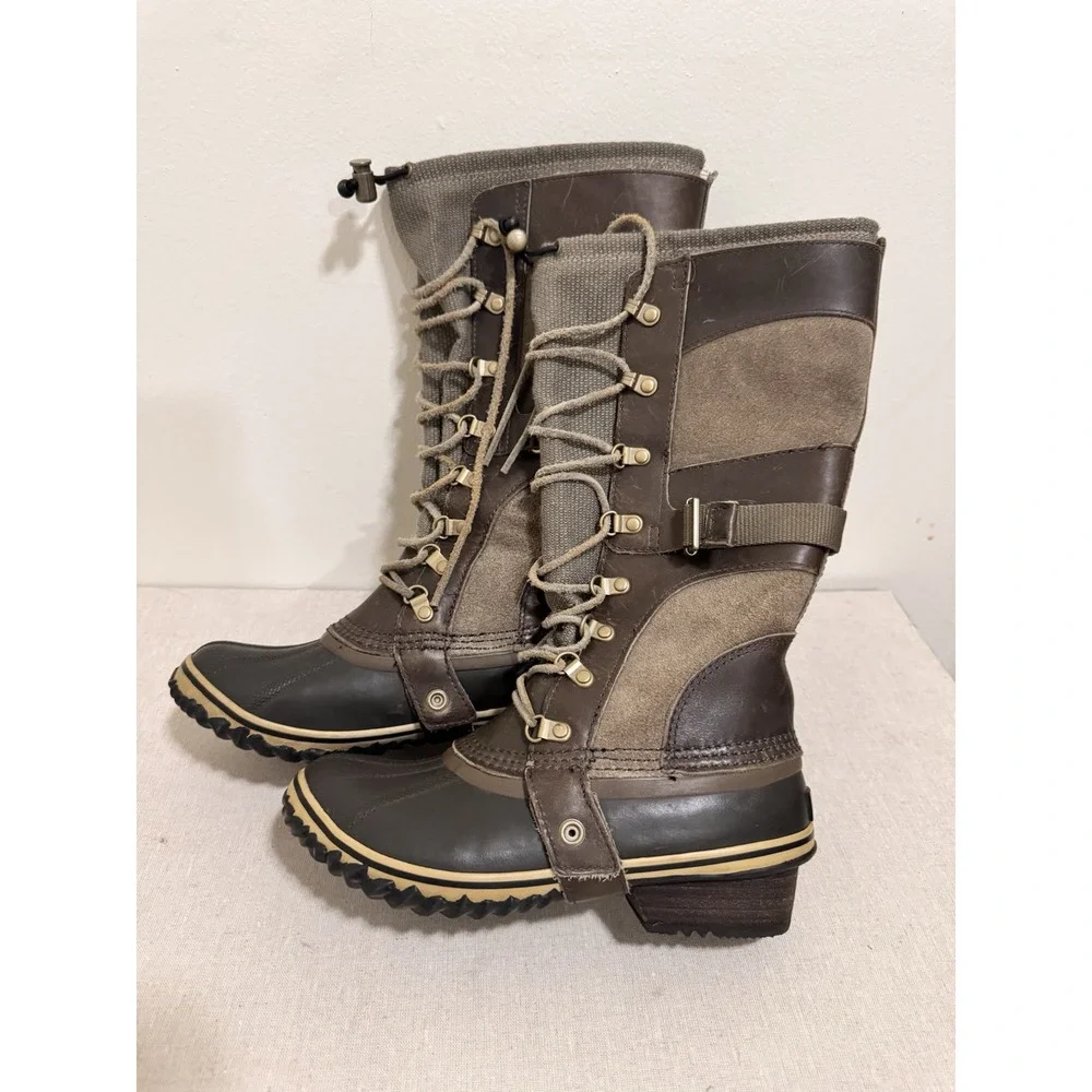 Sorel Conquest Carly Tall Lace Up Brown Waterproof‎ Winter Boots Womens 7
